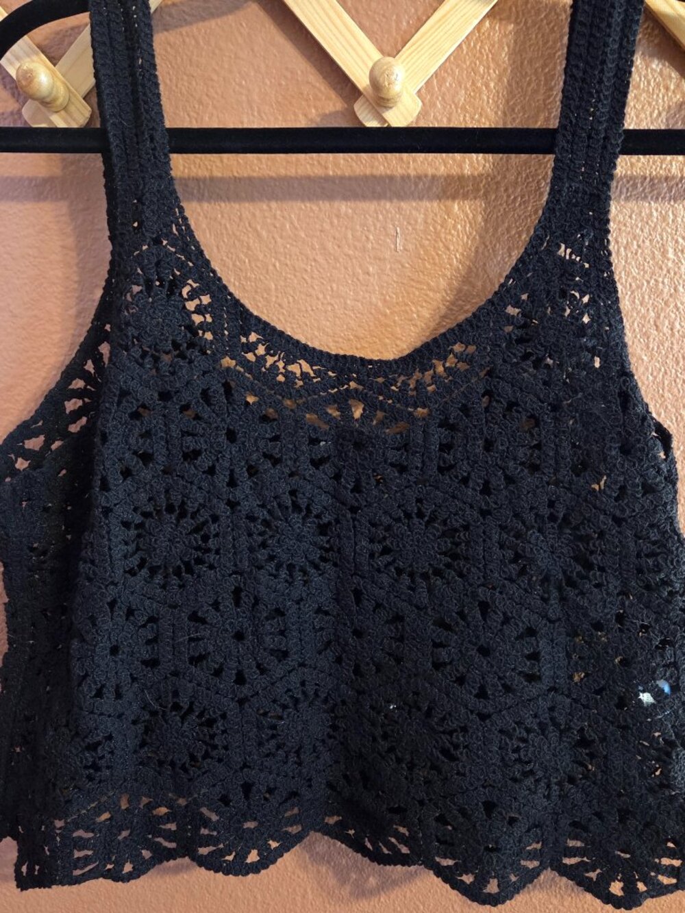 Sundance Black 100% Cotton Crochet Lace Tank Top Scalloped Hem Boho